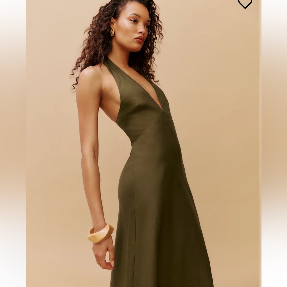 Reformation Delilah Linen Dress - Dark Olive Green